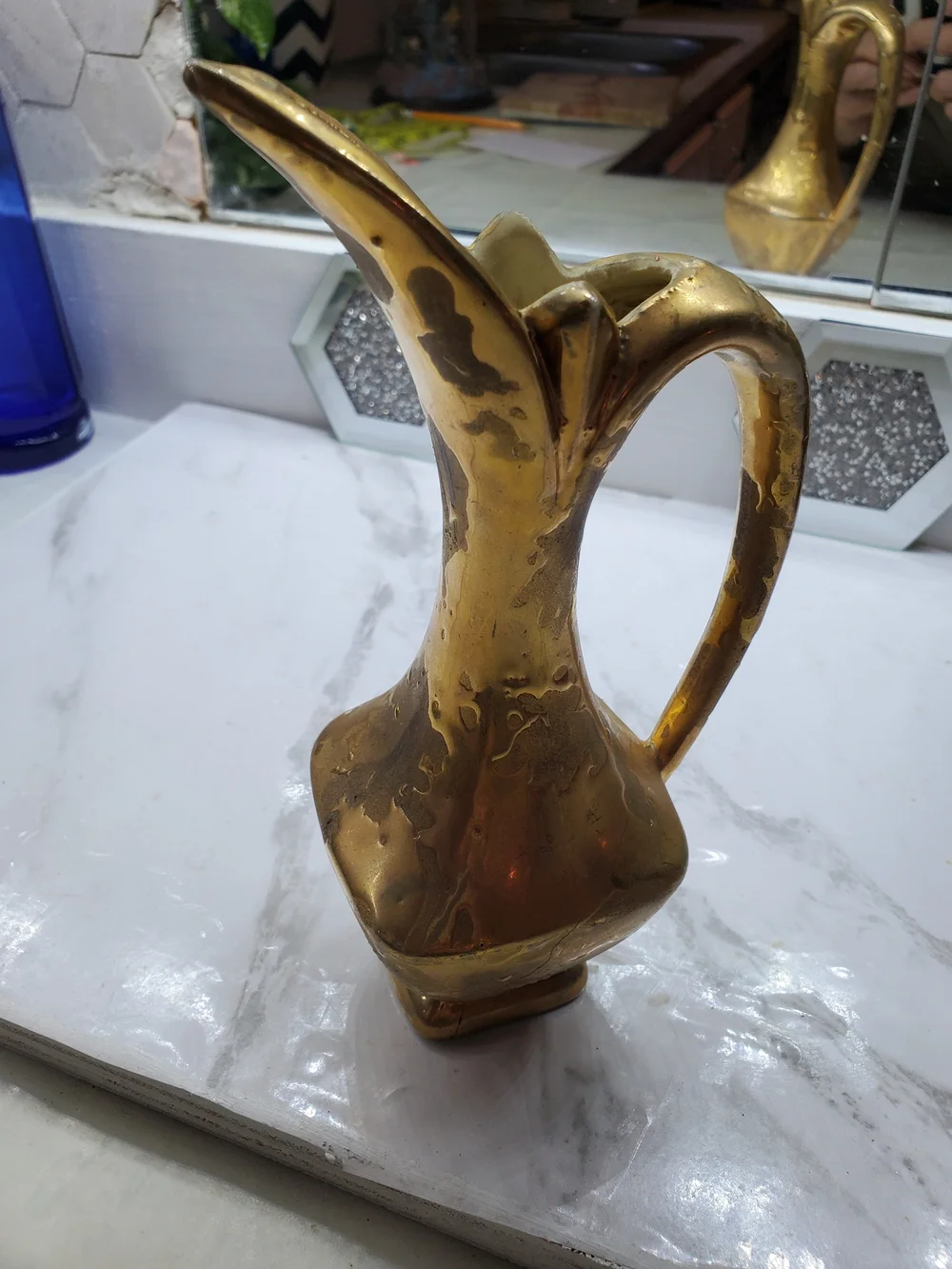 Brass-Tone Decorative Pitcher Vase - Gold Finish